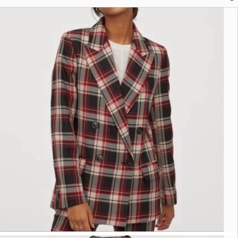 H&M Straight -Cut Double-Breasted Plaid Jacket Size 0